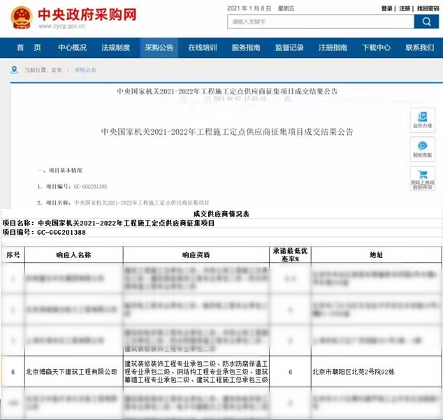 博贏建筑入庫中央國家采購中心國管局定點采購名錄